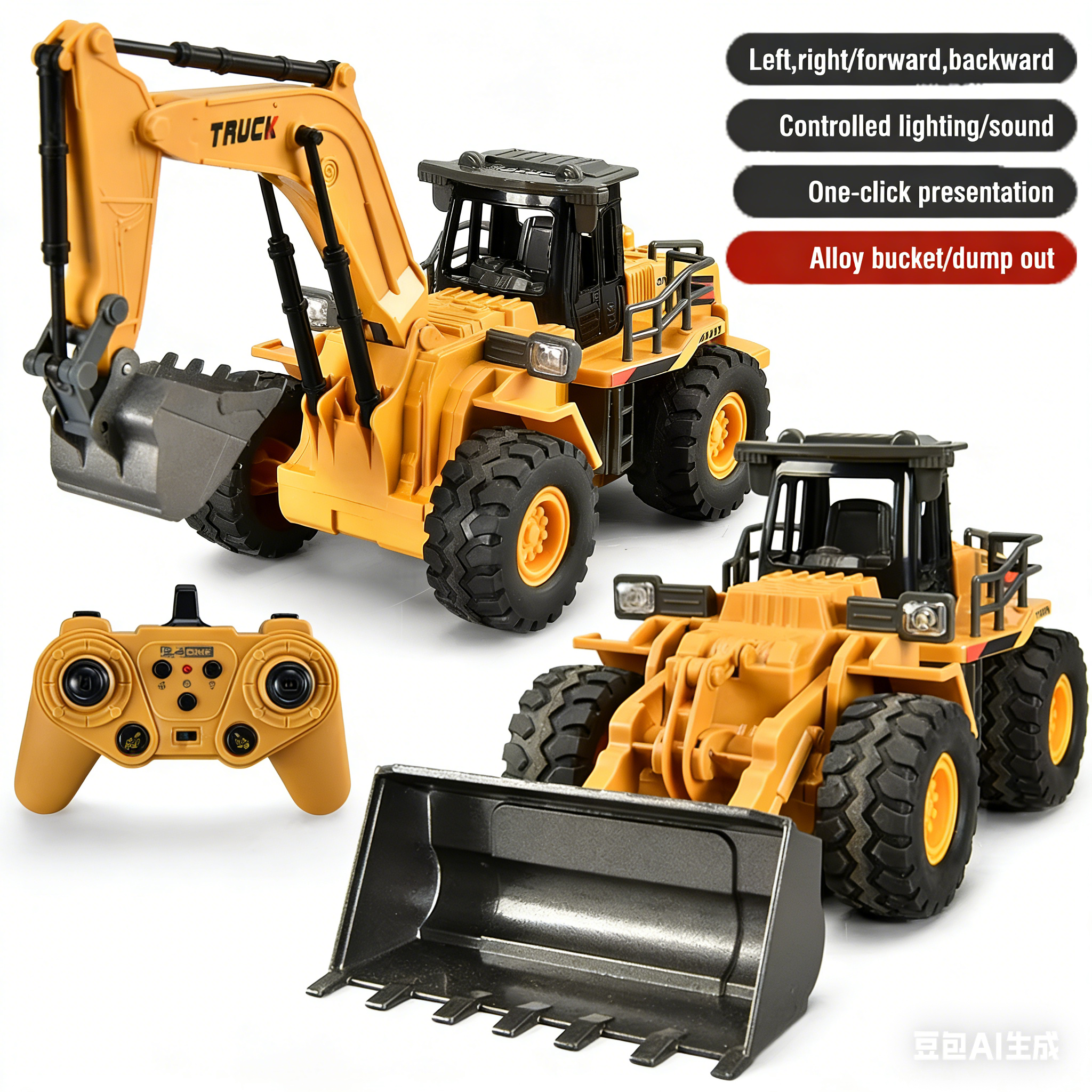 Kids Outdoor Excavator - 2.4G Alloy Remote Control Excavator Bulldozer