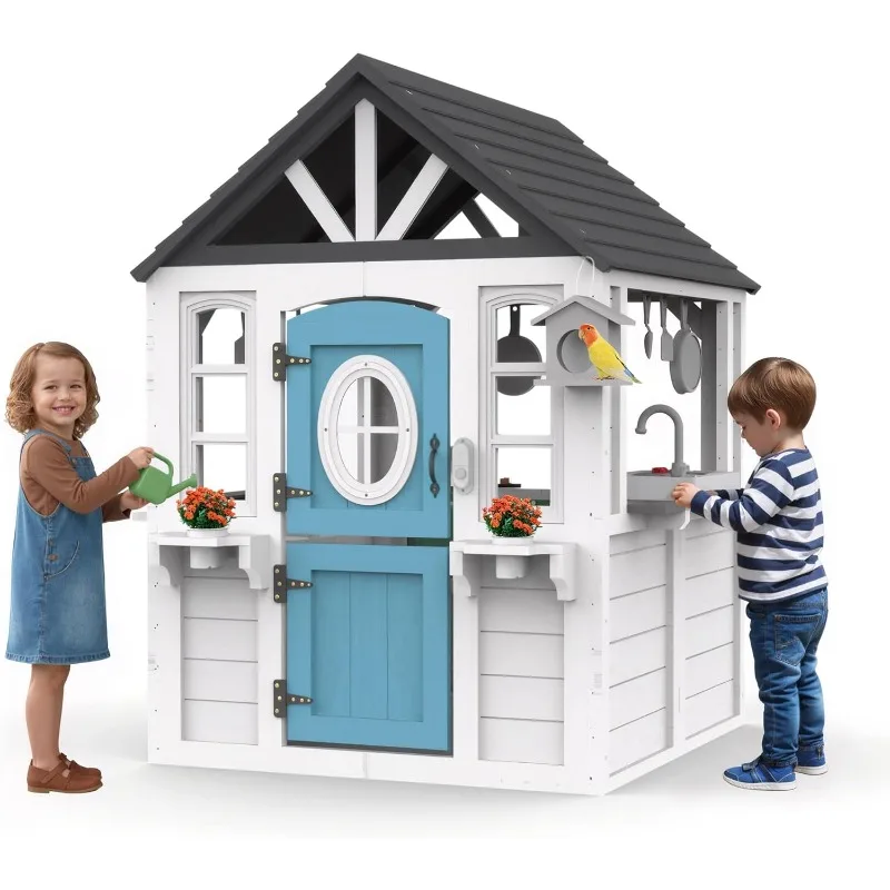 Kids Outdoor House With Kitchen - Kids Playhouse Outdoor,Cedar Wooden Play House