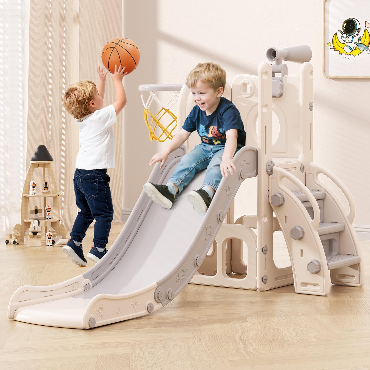 Kids Outdoor Basketball - Toddler Slide, 6 in 1 Kids