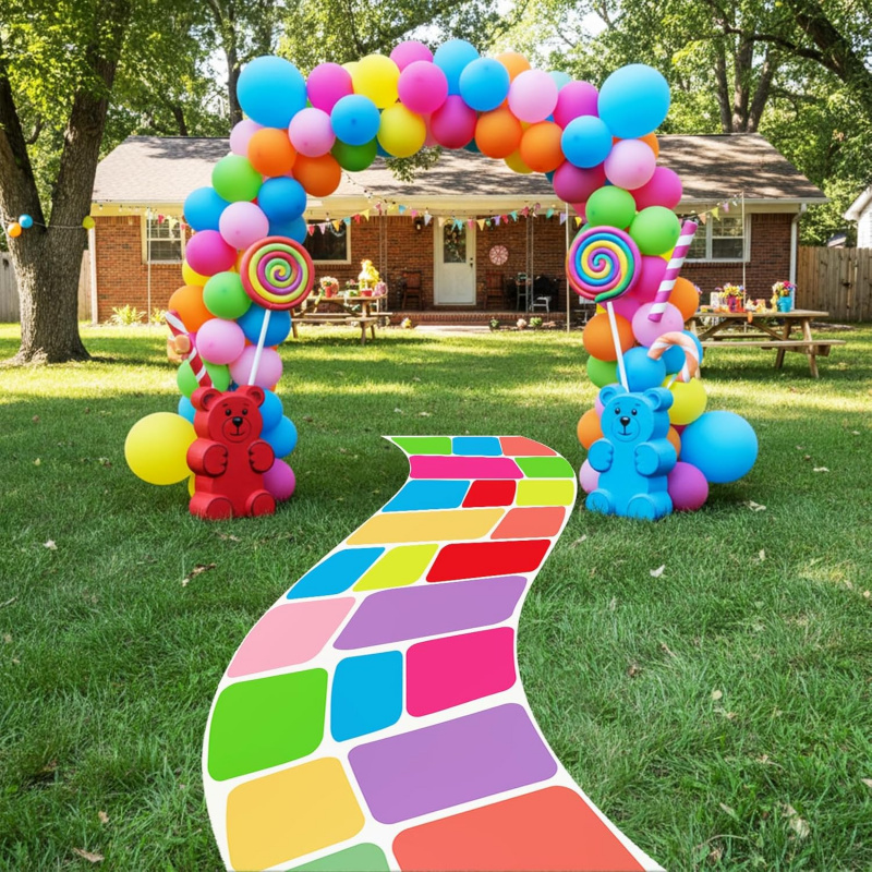 Kids Outdoor Mat Waterproof - VIKAMA Candy Land Foldable Runner Rug