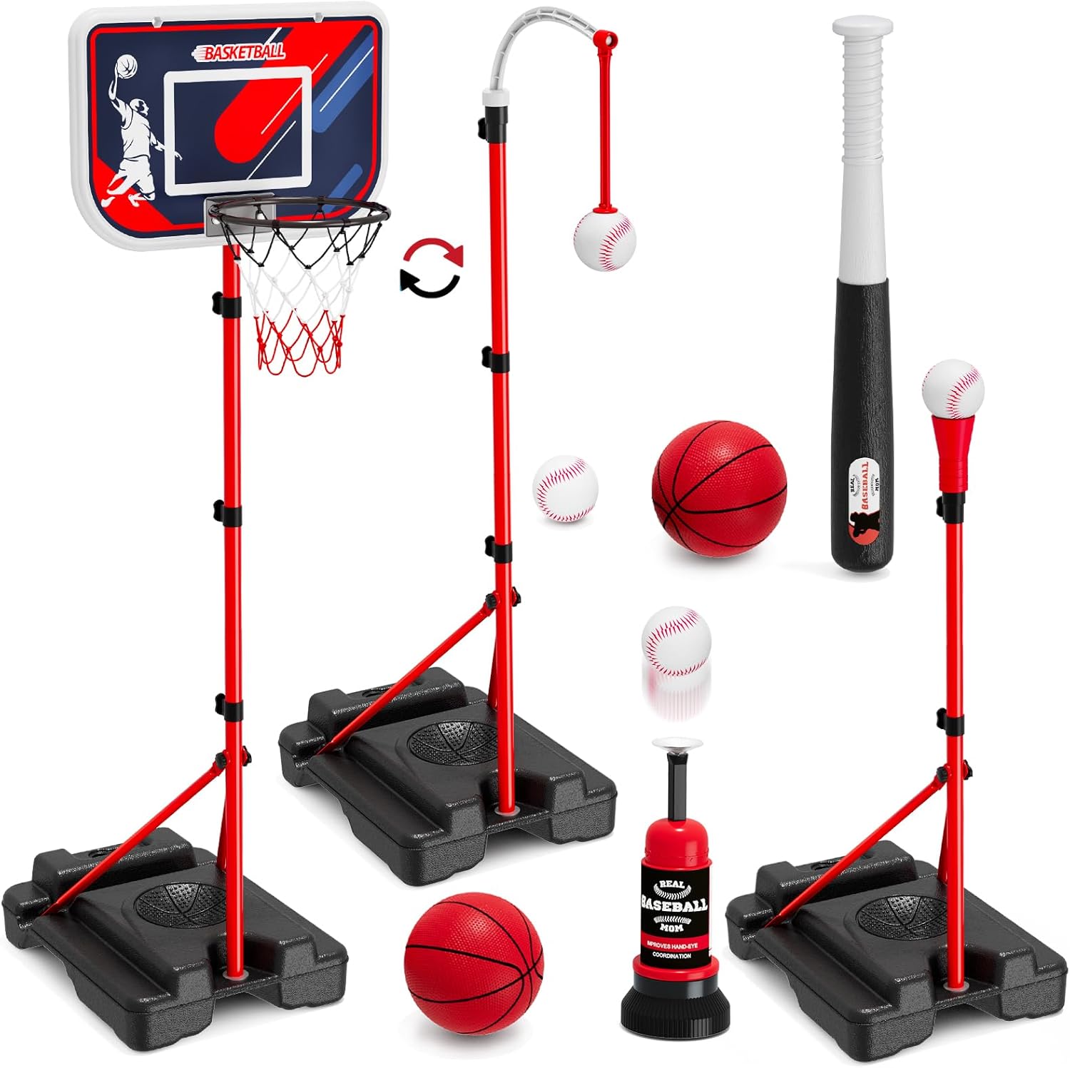 Kids Outdoor Basketball - 4-in-1 Kids Basketball Hoop & T-Ball