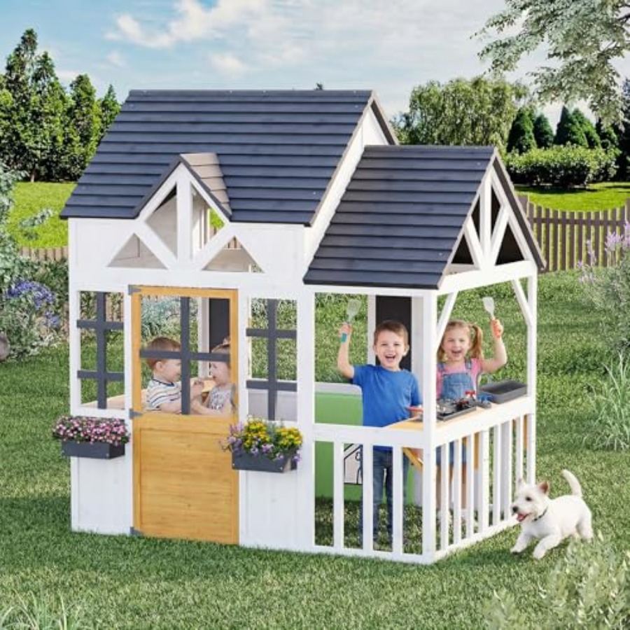 Kids Outdoor House With Kitchen - Outdoor play house for kids: wooden,