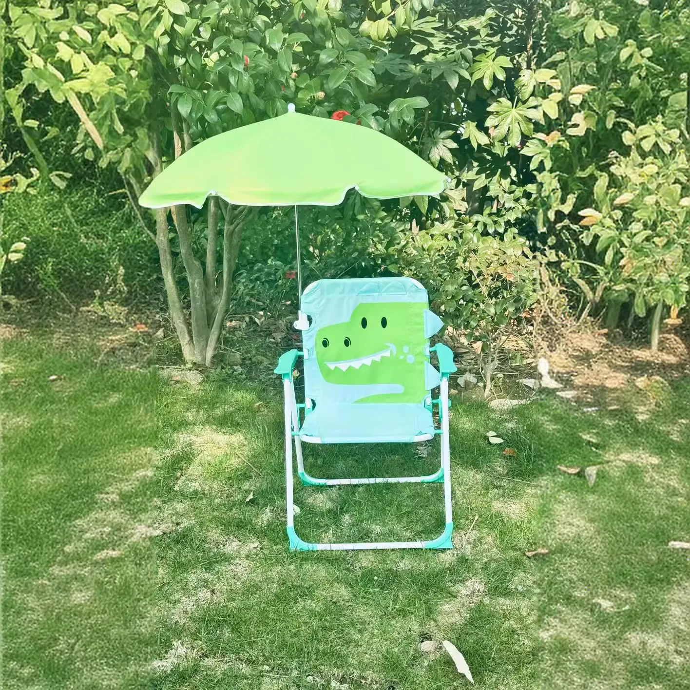 Kids Outdoor Umbrella Chair - DD4014 Portable Travel Cartoon Dinosaur Pattern