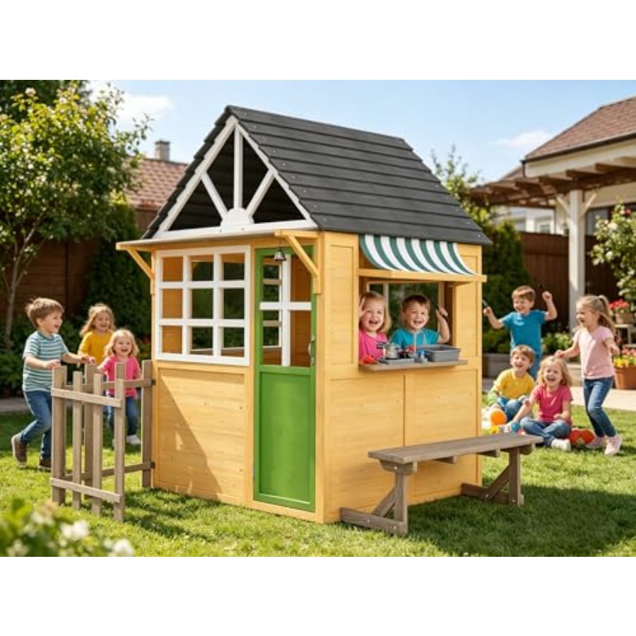 Kids Outdoor House With Kitchen - Outdoor play house for kids: wooden,
