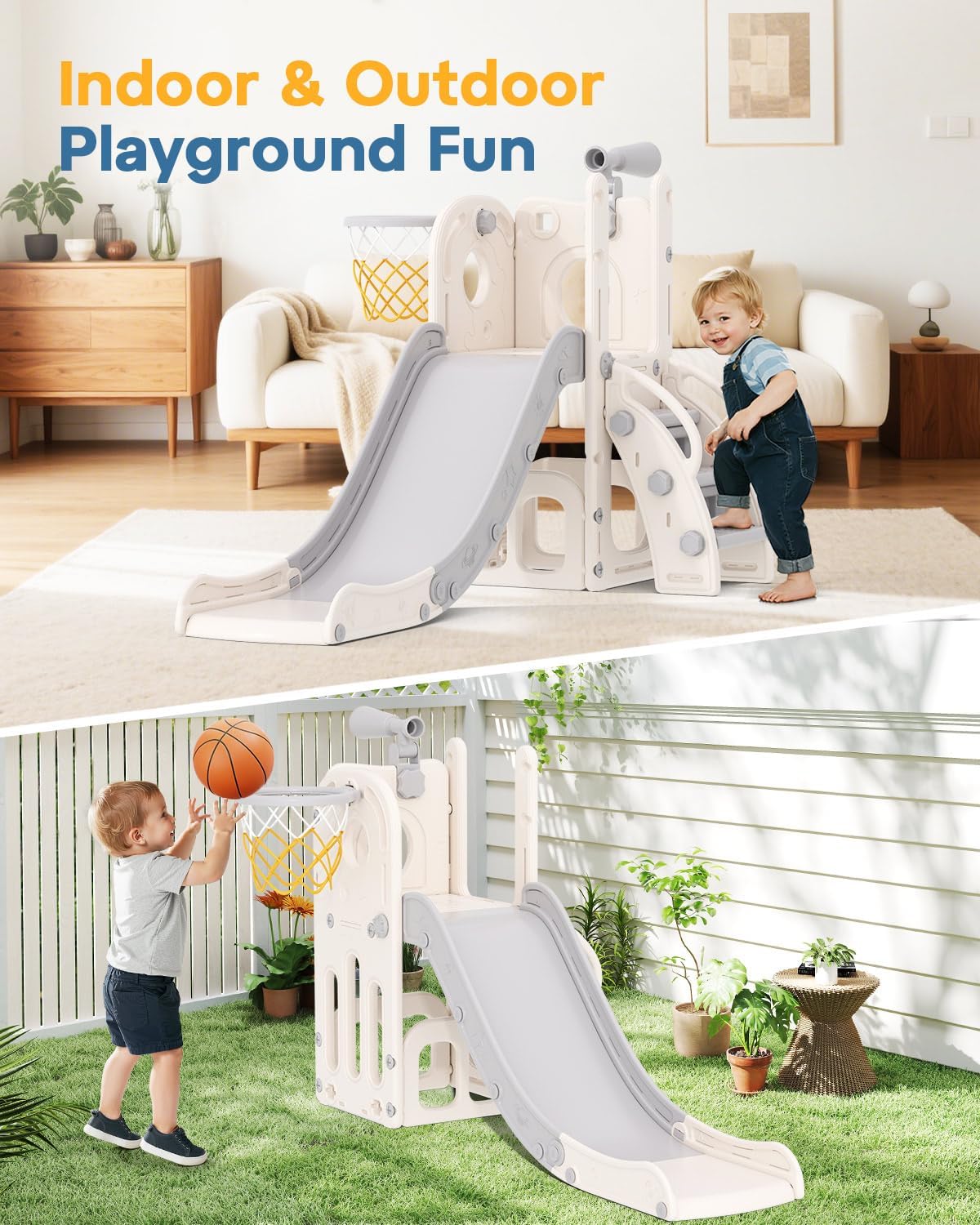 Toddler Slide, 6 in 1 Kids Ind – Kids Outdoor Basketball Bewertung und Preis