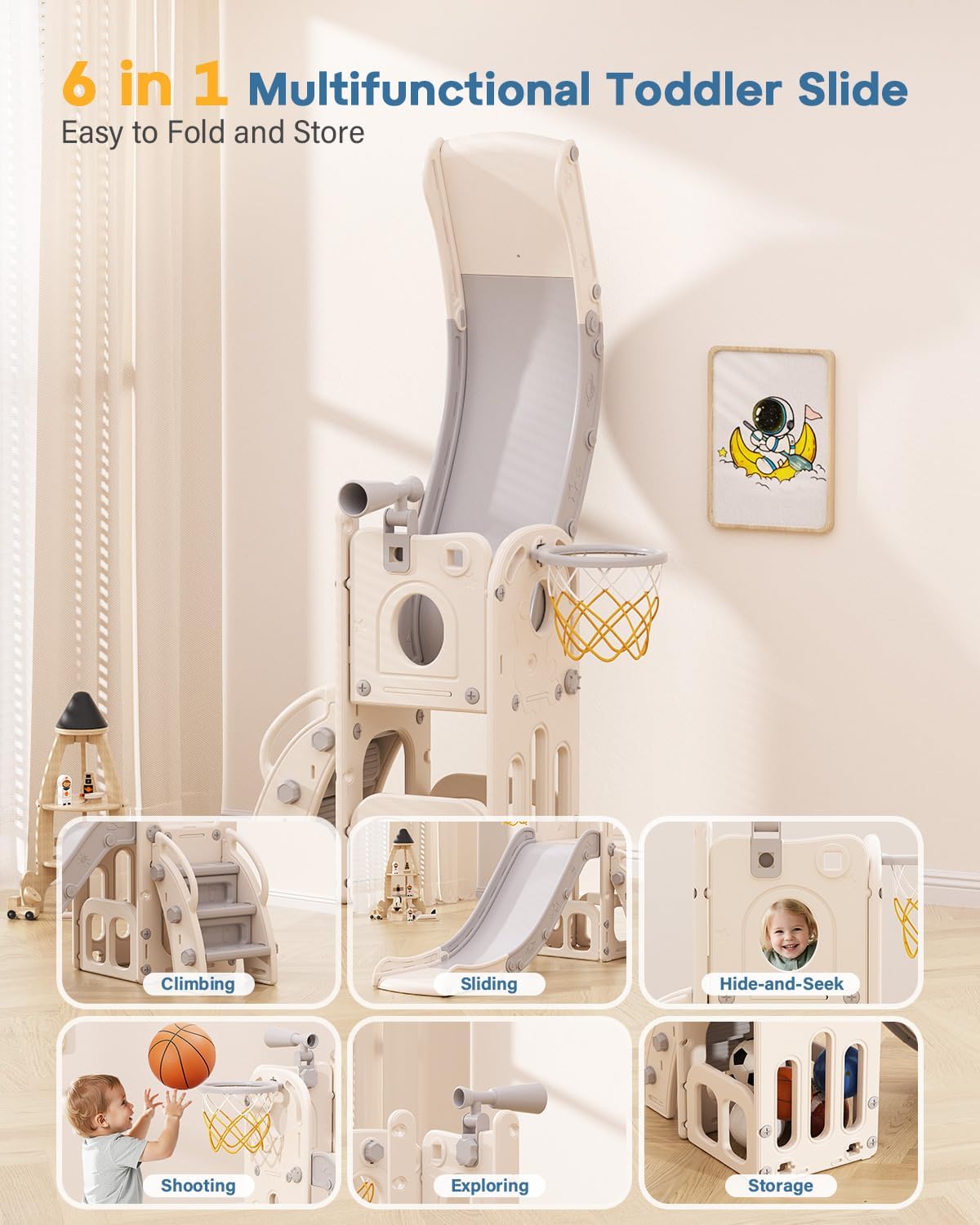 Toddler Slide, 6 in 1 Kids Ind – Kids Outdoor Basketball Bewertung und Preis