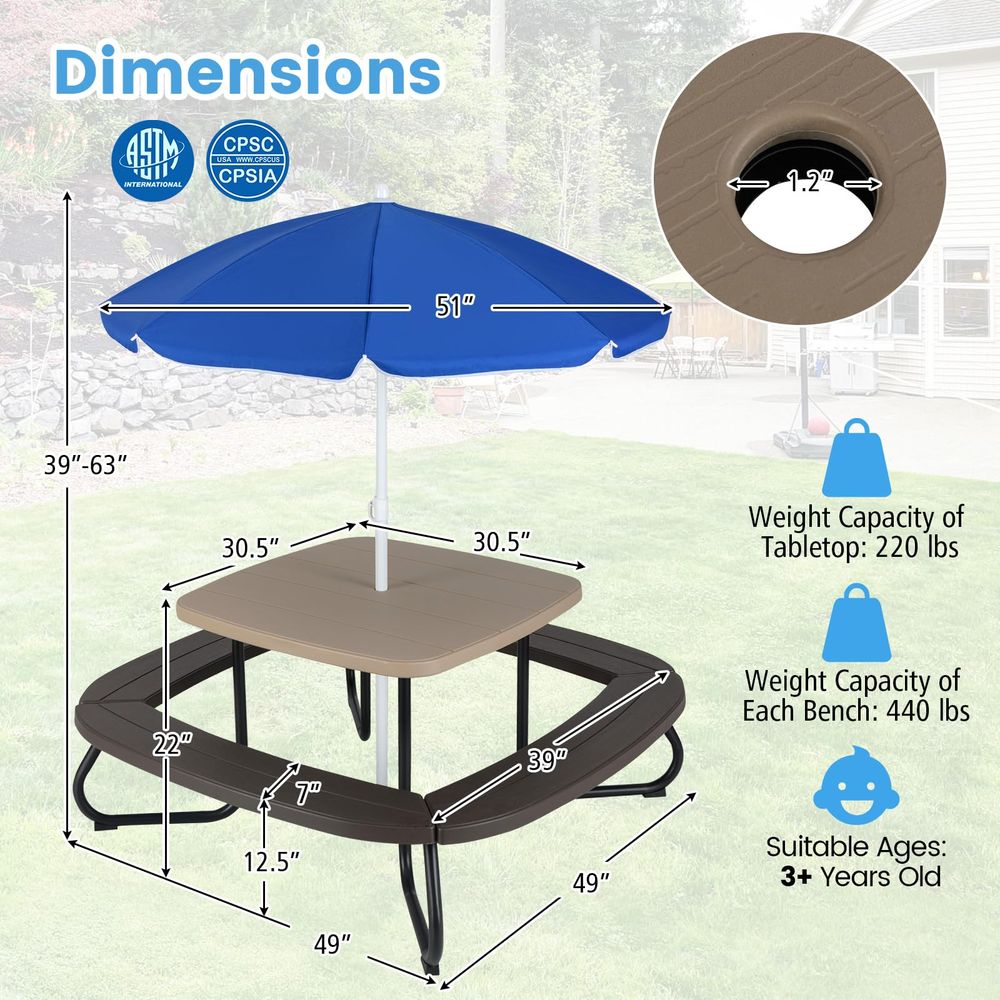 Kids Picnic Table, 8 Person Ki – Kids Outdoor Umbrella Chair Bewertung und Preis
