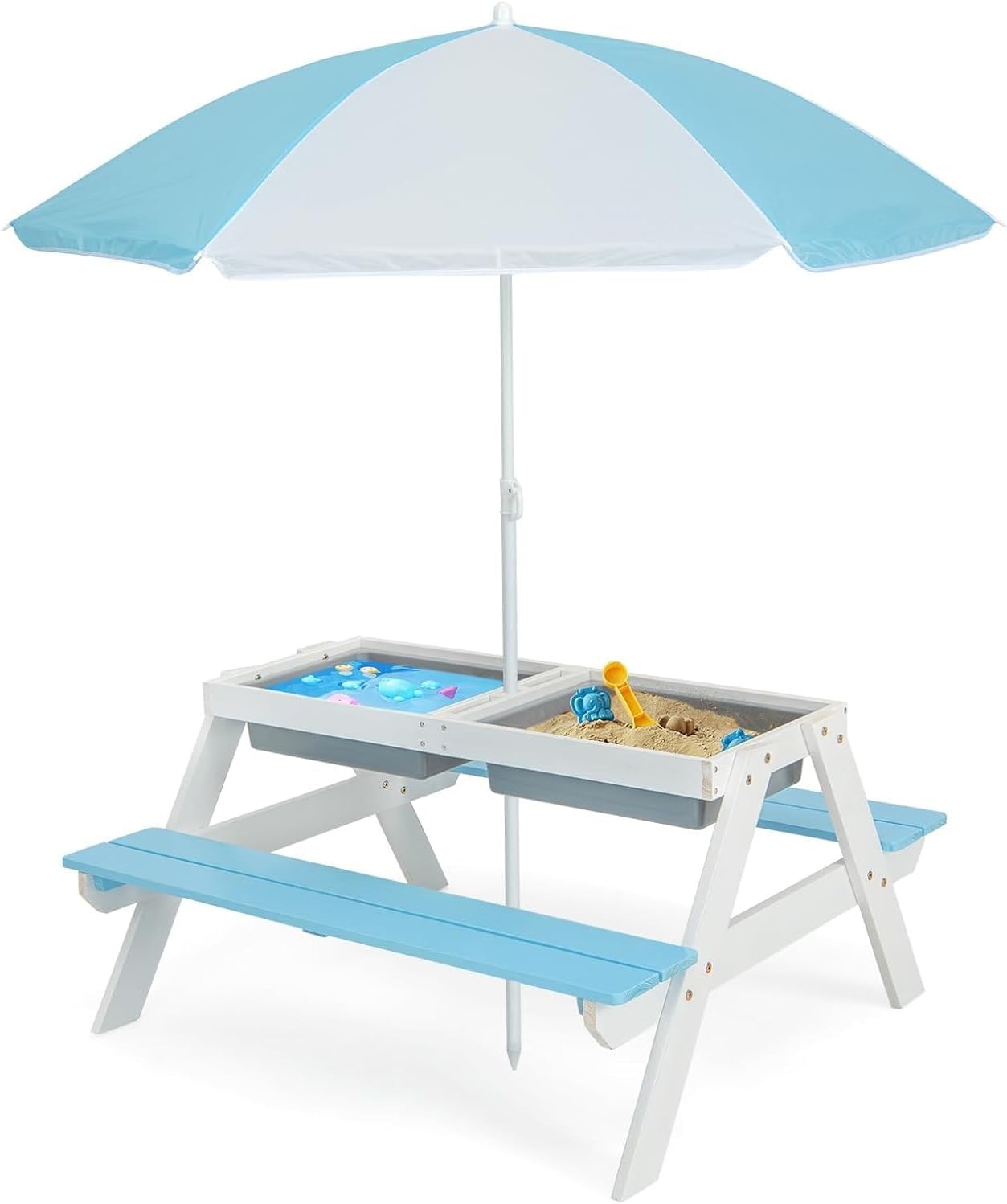 Kids Picnic Table, 4 in 1 Outd – Kids Outdoor Umbrella Chair Bewertung und Preis