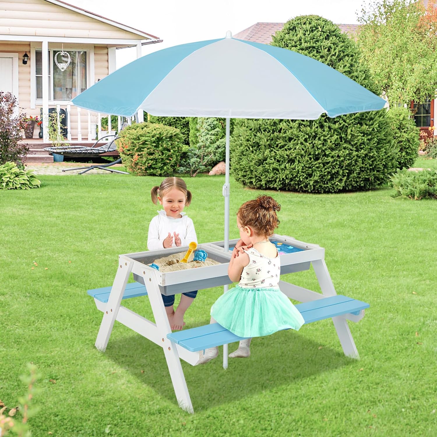 Kids Picnic Table, 4 in 1 Outd – Kids Outdoor Umbrella Chair Bewertung und Preis
