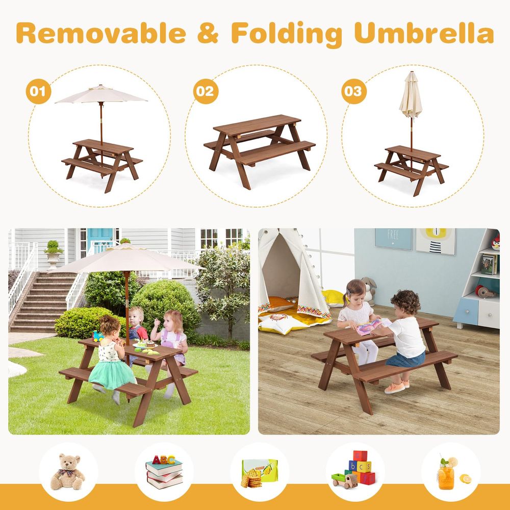 Kids Picnic Table, Fir Wood Ki – Kids Outdoor Umbrella Chair Bewertung und Preis