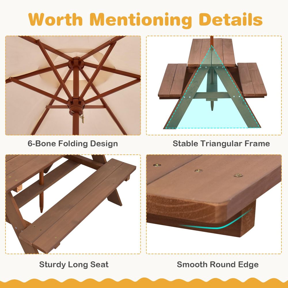Kids Picnic Table, Fir Wood Ki – Kids Outdoor Umbrella Chair Bewertung und Preis