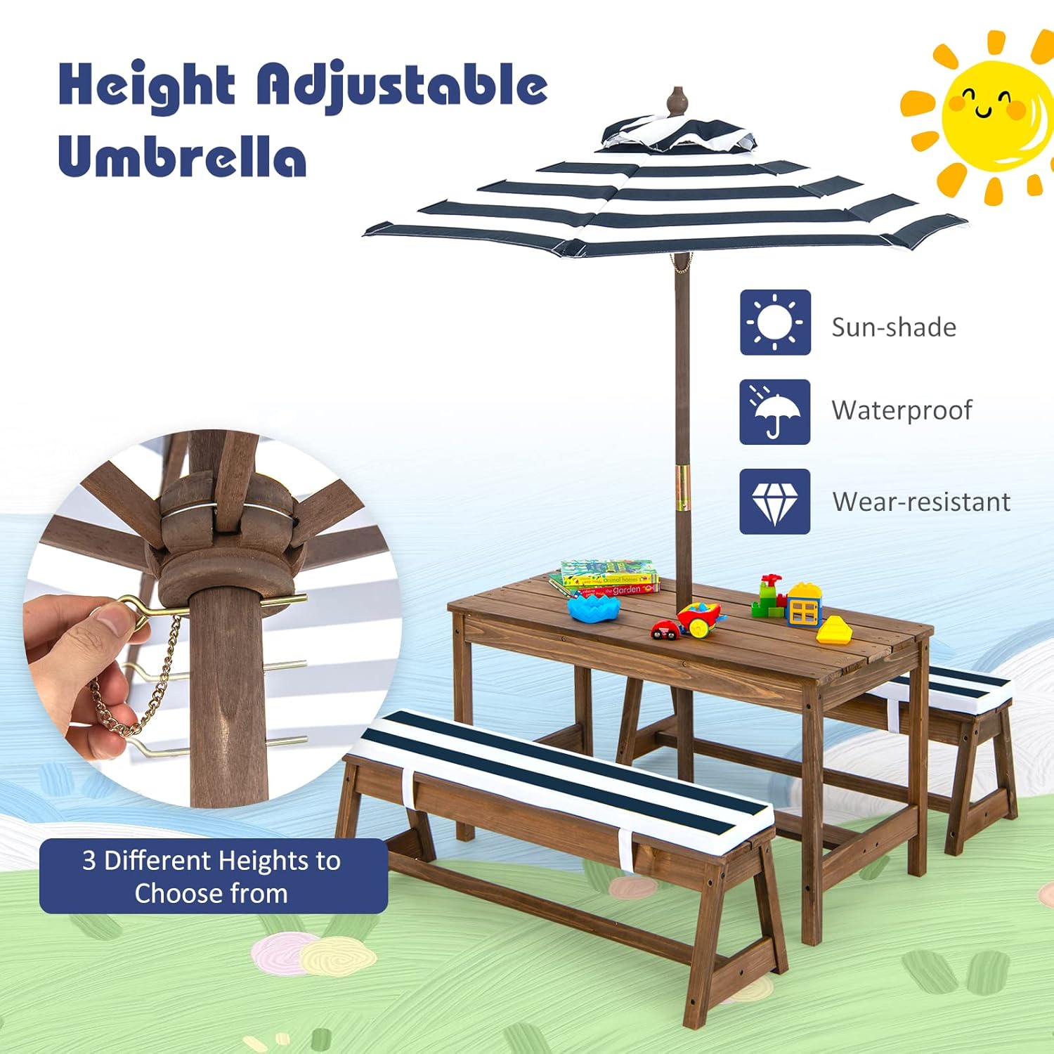 Height Adjustable Wooden Kids  – Kids Outdoor Umbrella Chair Bewertung und Preis