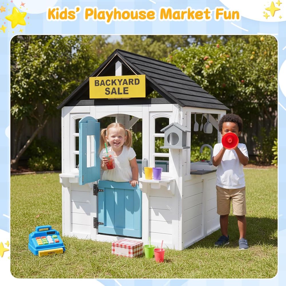 YOE Wooden Kids Playhouse with – Kids Outdoor House With Kitchen Bewertung und Preis