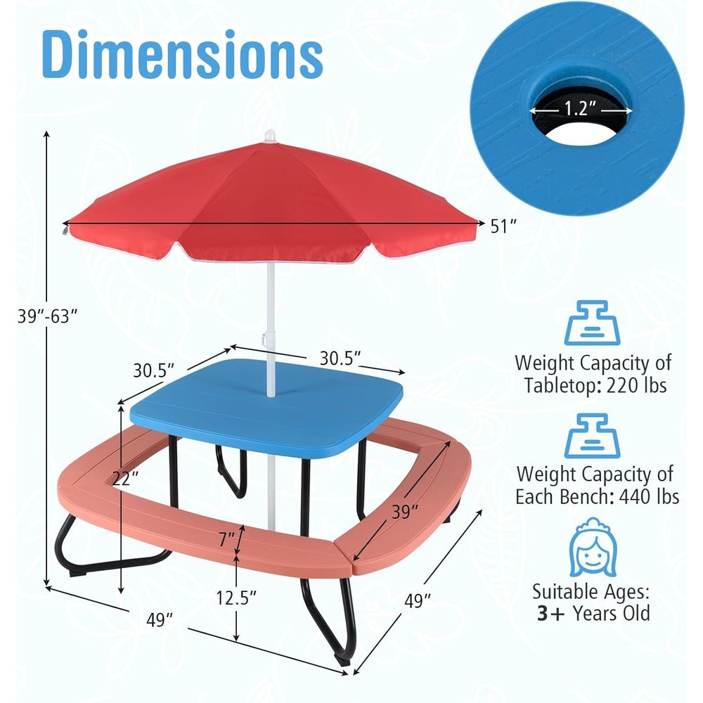 Kids Picnic Table, 8 Person To – Kids Outdoor Umbrella Chair Bewertung und Preis
