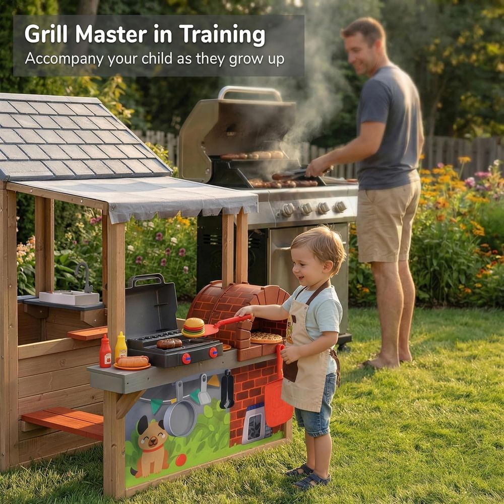 Kids Outdoor Wooden Playhouse, – Kids Outdoor House With Kitchen Bewertung und Preis